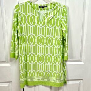 Barbara Erickson Green White Mid Sleeve Tunic Top Size XL